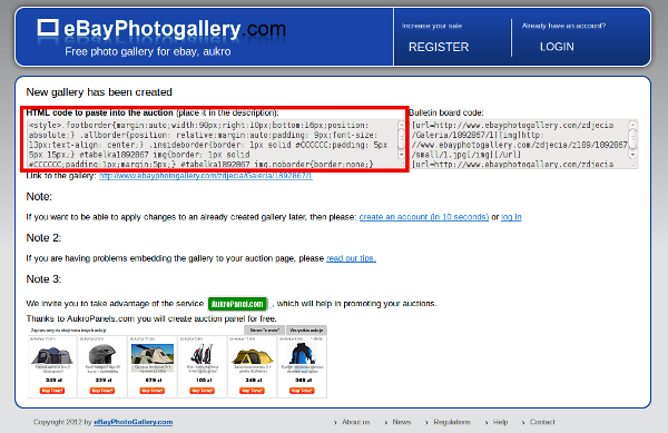 kod HTML do wstawienia na aukcję